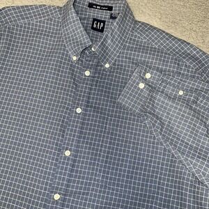 VTG Gap Shirt Men's Sz XL Big Oxford Blue White Plaid Check OCBD Button Down Y2K